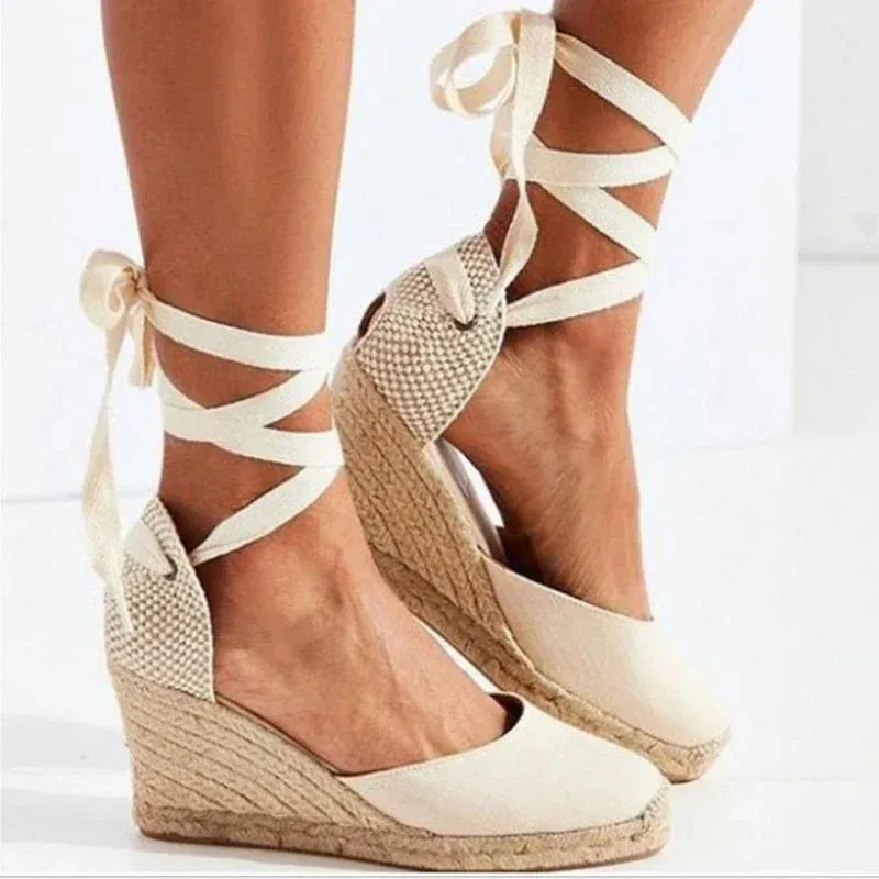 Women's Espadrille Ankle Strap Sandals Comfortable Slippers Ladies Womens Casual Shoes Breathable Flax Hemp Canvas Pumps