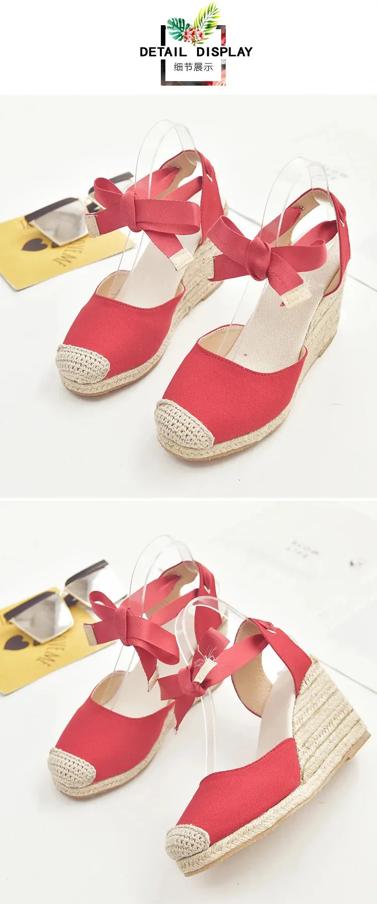 Women's Espadrille Ankle Strap Sandals Comfortable Slippers Ladies Womens Casual Shoes Breathable Flax Hemp Canvas Pumps