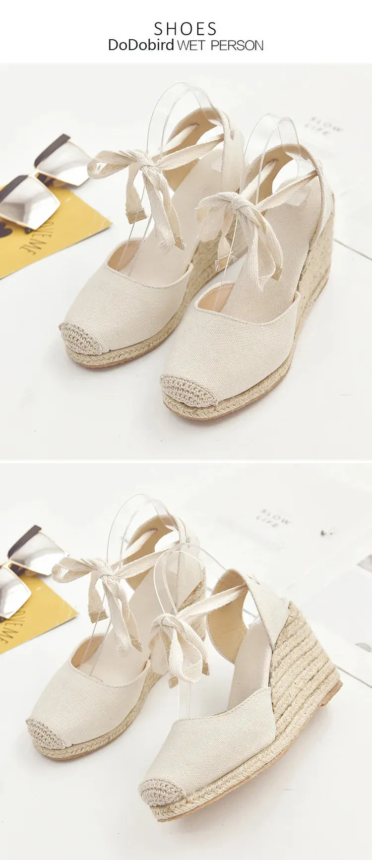 Women's Espadrille Ankle Strap Sandals Comfortable Slippers Ladies Womens Casual Shoes Breathable Flax Hemp Canvas Pumps