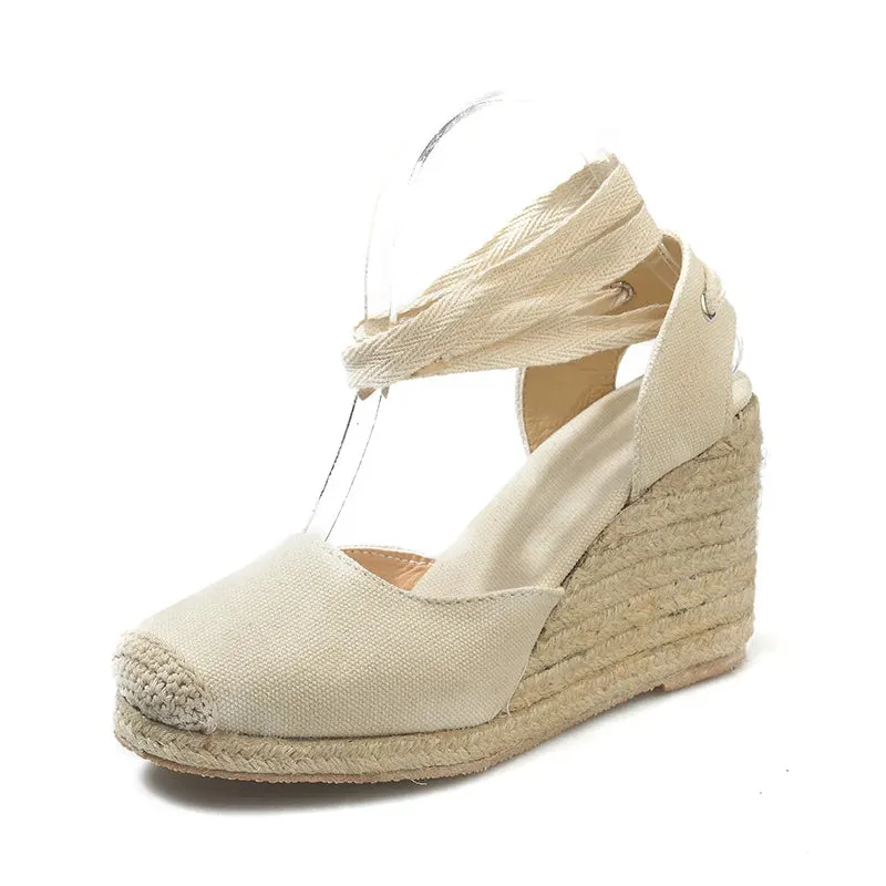 Women's Espadrille Ankle Strap Sandals Comfortable Slippers Ladies Womens Casual Shoes Breathable Flax Hemp Canvas Pumps