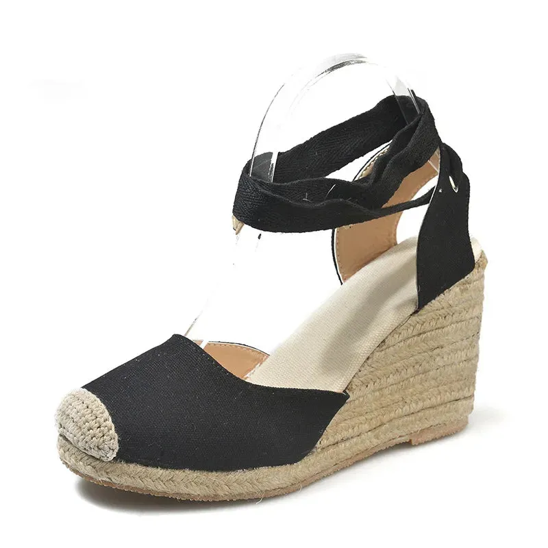 Women's Espadrille Ankle Strap Sandals Comfortable Slippers Ladies Womens Casual Shoes Breathable Flax Hemp Canvas Pumps