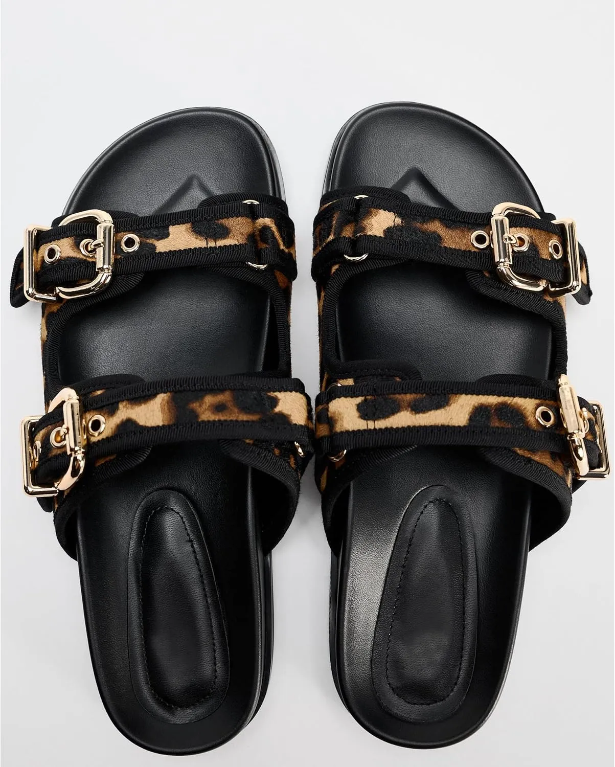 Women's Flat Sandals Open Toe Double Buckle Adjustable Slide Sandal Rubber Footbed Summer Comfort Slippers