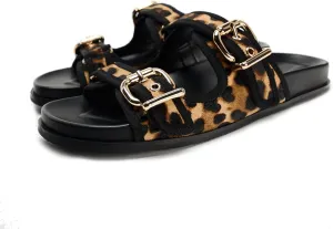 Women's Flat Sandals Open Toe Double Buckle Adjustable Slide Sandal Rubber Footbed Summer Comfort Slippers