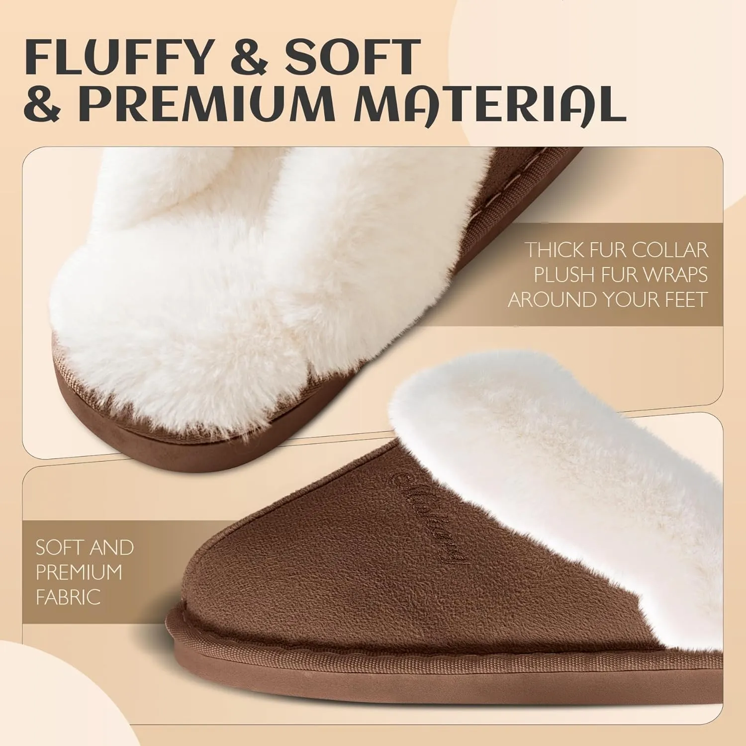 Women's Fluffy Memory Foam House Slippers - Non-slip Indoor/Outdoor
