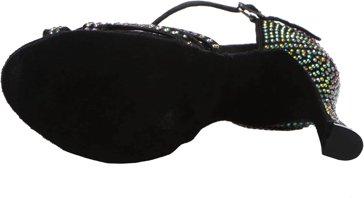 Womens Low High Heel Dance Shoes with Rhinestones Comfortable Wedding Evening Sandals