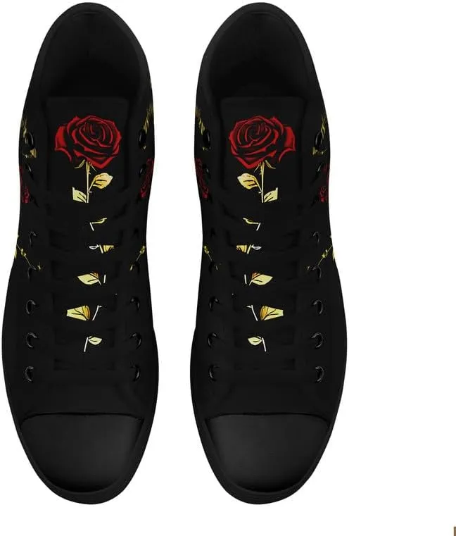 Womens/Mens Fashion High Top Canvas Shoes Lace Up Skull Black Canvas Sneaker Non Slip Casual Comfortable Walking Tennis Shoes