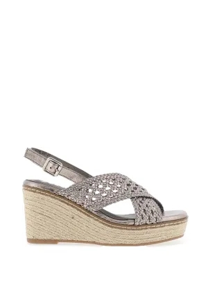 Xti Metallic Woven Espadrille Wedge Sandals, Silver