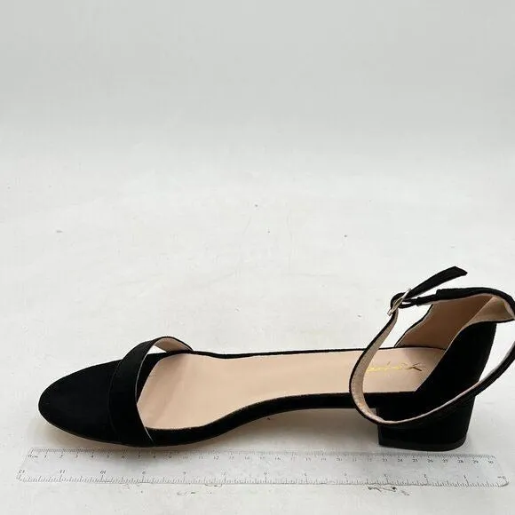 XYD Black Suede Open Toe Ankle Strap Buckled Low Chunky Heel Sandal for Dress