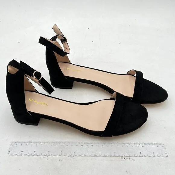XYD Black Suede Open Toe Ankle Strap Buckled Low Chunky Heel Sandal for Dress