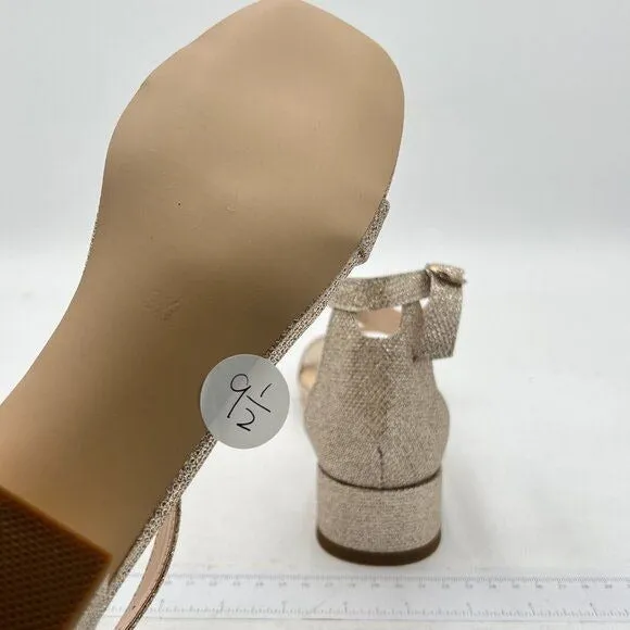 XYD Gold Glitter Open Toe Ankle Strap Buckled Low Chunky Heel Sandal