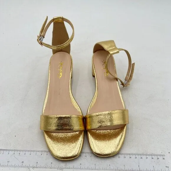 XYD Gold Open Toe Ankle Strap Buckled Low Chunky Heel Sandal for Wedding Dress