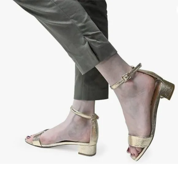 XYD Gold Open Toe Ankle Strap Buckled Low Chunky Heel Sandal for Wedding Dress