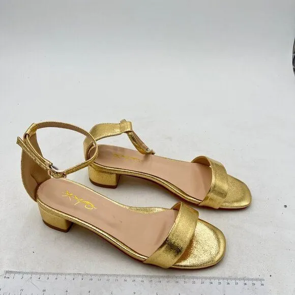 XYD Gold Open Toe Ankle Strap Buckled Low Chunky Heel Sandal for Wedding Dress