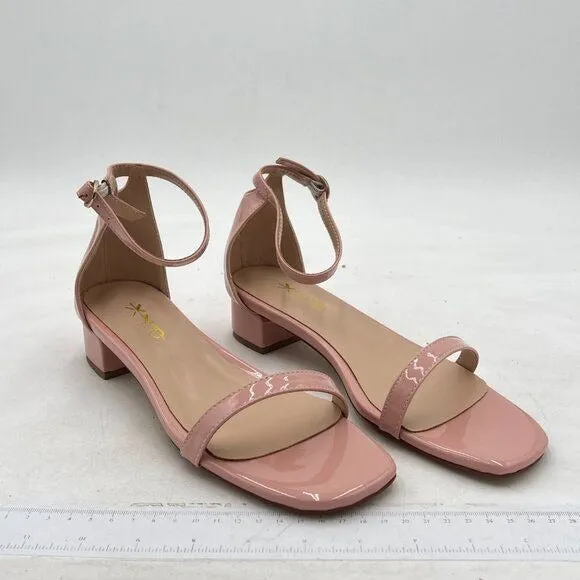 XYD Light Pink Open Toe Ankle Strap Buckled Low Chunky Heel Sandal for Wedding
