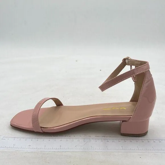 XYD Light Pink Open Toe Ankle Strap Buckled Low Chunky Heel Sandal for Wedding