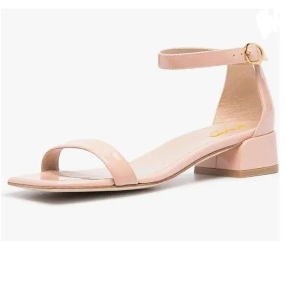 XYD Light Pink Open Toe Ankle Strap Buckled Low Chunky Heel Sandal for Wedding
