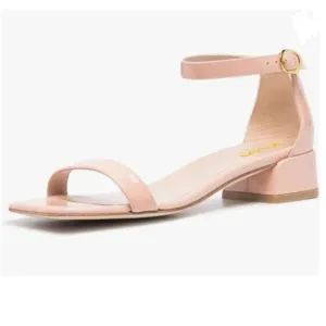 XYD Light Pink Open Toe Ankle Strap Buckled Low Chunky Heel Sandal for Wedding