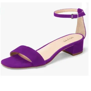 XYD Purple Open Toe Strappy Low Block Heel Sandal Ankle Strap Buckled Dress Shoe
