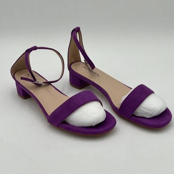 XYD Purple Open Toe Strappy Low Block Heel Sandal Ankle Strap Buckled Dress Shoe
