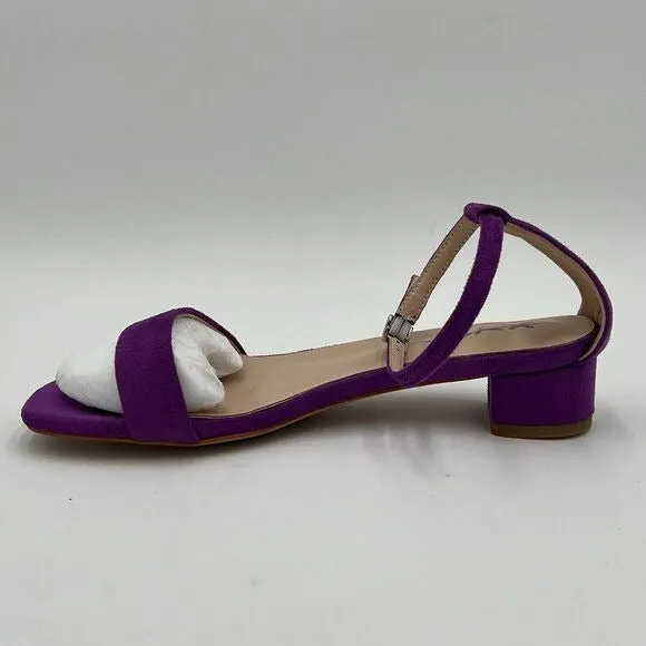 XYD Purple Open Toe Strappy Low Block Heel Sandal Ankle Strap Buckled Dress Shoe