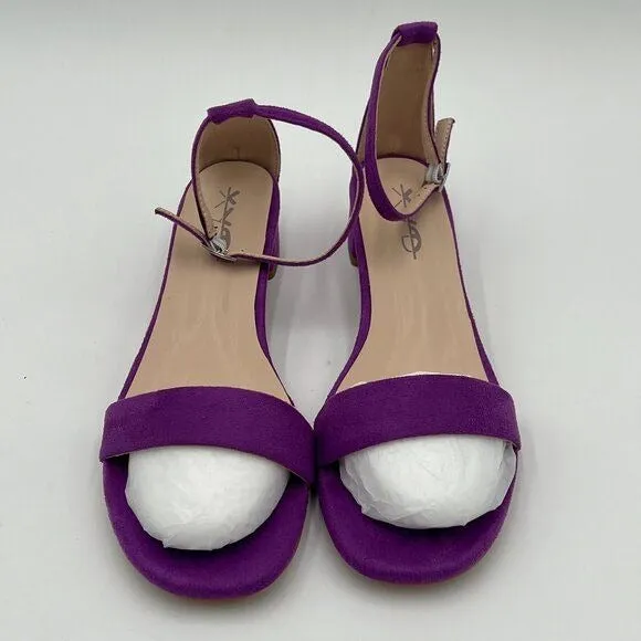 XYD Purple Open Toe Strappy Low Block Heel Sandal Ankle Strap Buckled Dress Shoe