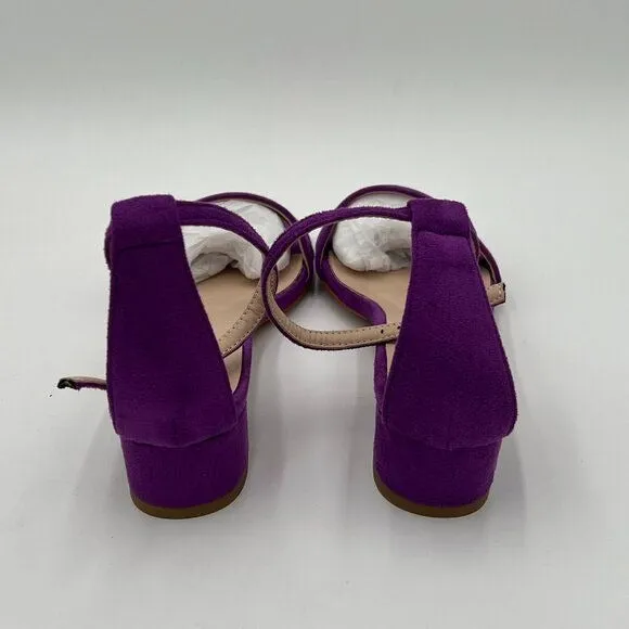 XYD Purple Open Toe Strappy Low Block Heel Sandal Ankle Strap Buckled Dress Shoe