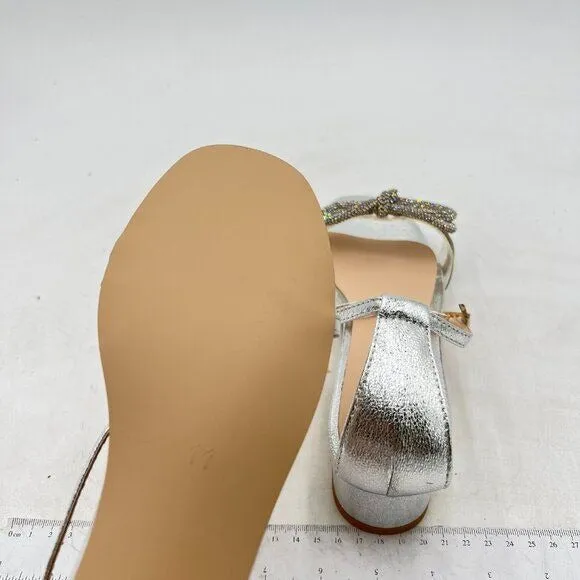XYD Silver Rhinestones Bow Clear Open Toe Ankle Strap Buckled Chunky Heel Sandal