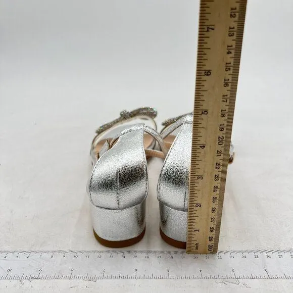 XYD Silver Rhinestones Bow Clear Open Toe Ankle Strap Buckled Chunky Heel Sandal