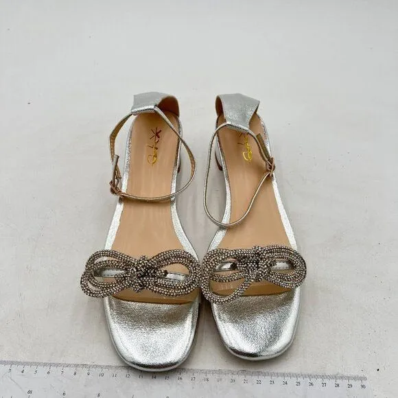 XYD Silver Rhinestones Bow Clear Open Toe Ankle Strap Buckled Chunky Heel Sandal
