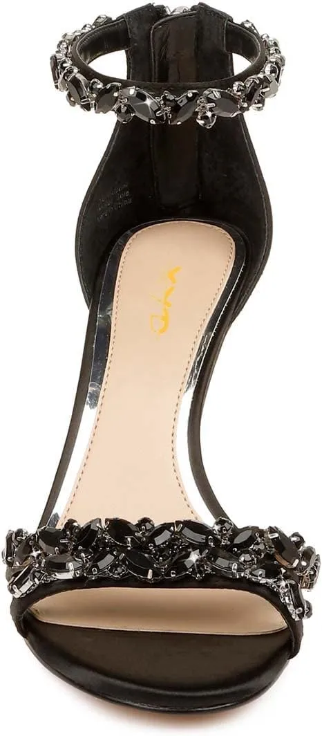 XYD Women Mid Heel Rhinestone Strappy Sandals Open Toe Ankle Strap Prom Evening Party Dressy Shoes