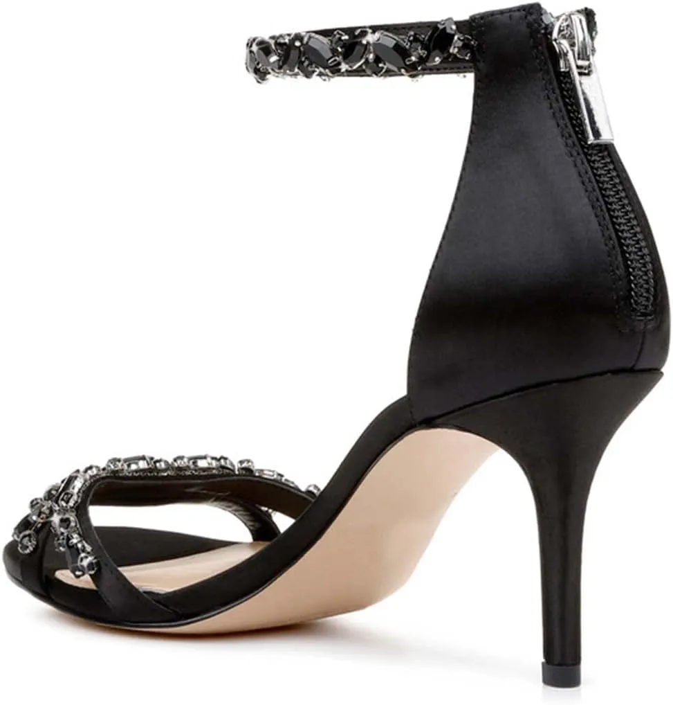 XYD Women Mid Heel Rhinestone Strappy Sandals Open Toe Ankle Strap Prom Evening Party Dressy Shoes