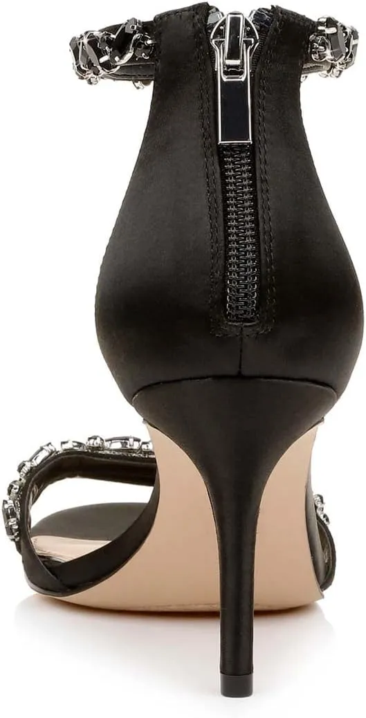 XYD Women Mid Heel Rhinestone Strappy Sandals Open Toe Ankle Strap Prom Evening Party Dressy Shoes