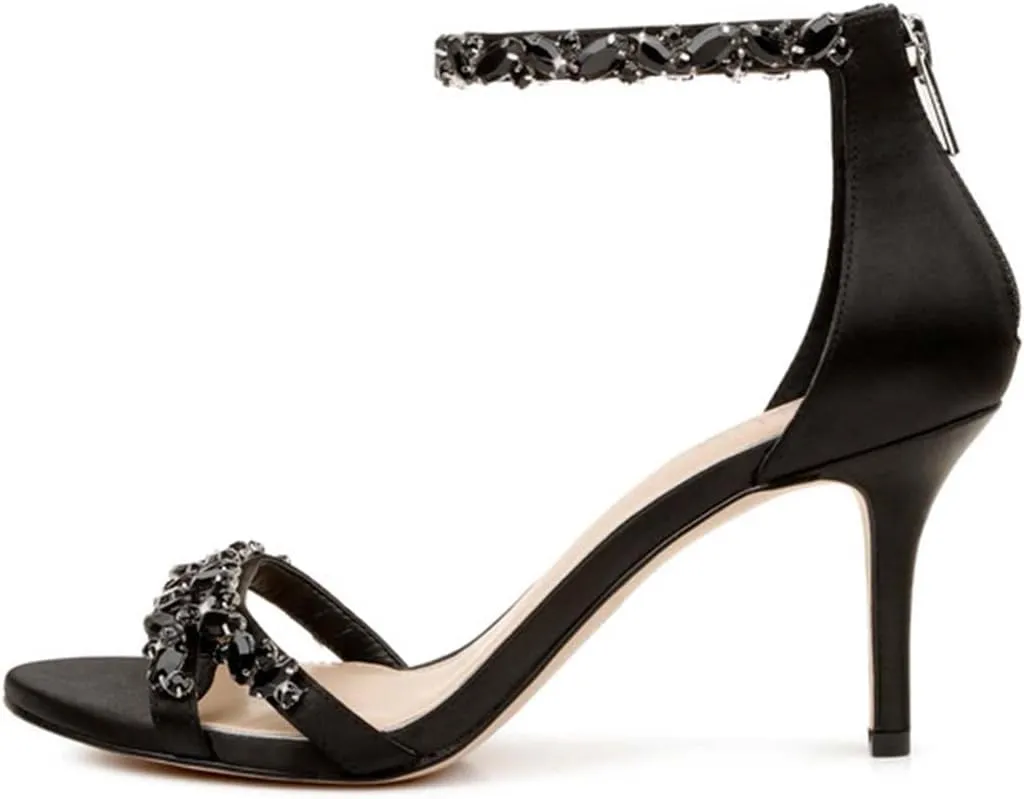 XYD Women Mid Heel Rhinestone Strappy Sandals Open Toe Ankle Strap Prom Evening Party Dressy Shoes
