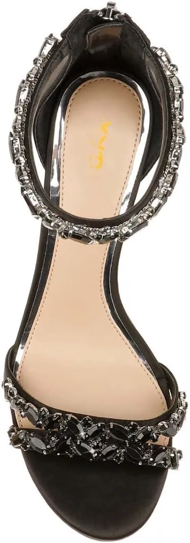 XYD Women Mid Heel Rhinestone Strappy Sandals Open Toe Ankle Strap Prom Evening Party Dressy Shoes