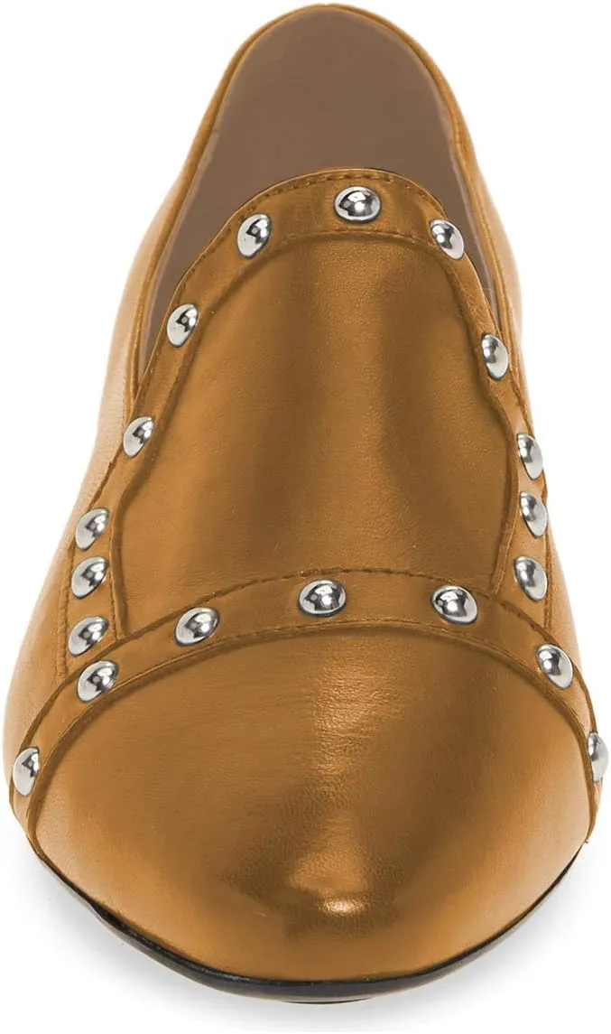 XYD Women Vintage Comfy Closed Toe Slip On Loafers Low Heel Studded Flats Formal Office Work Dress Shoes