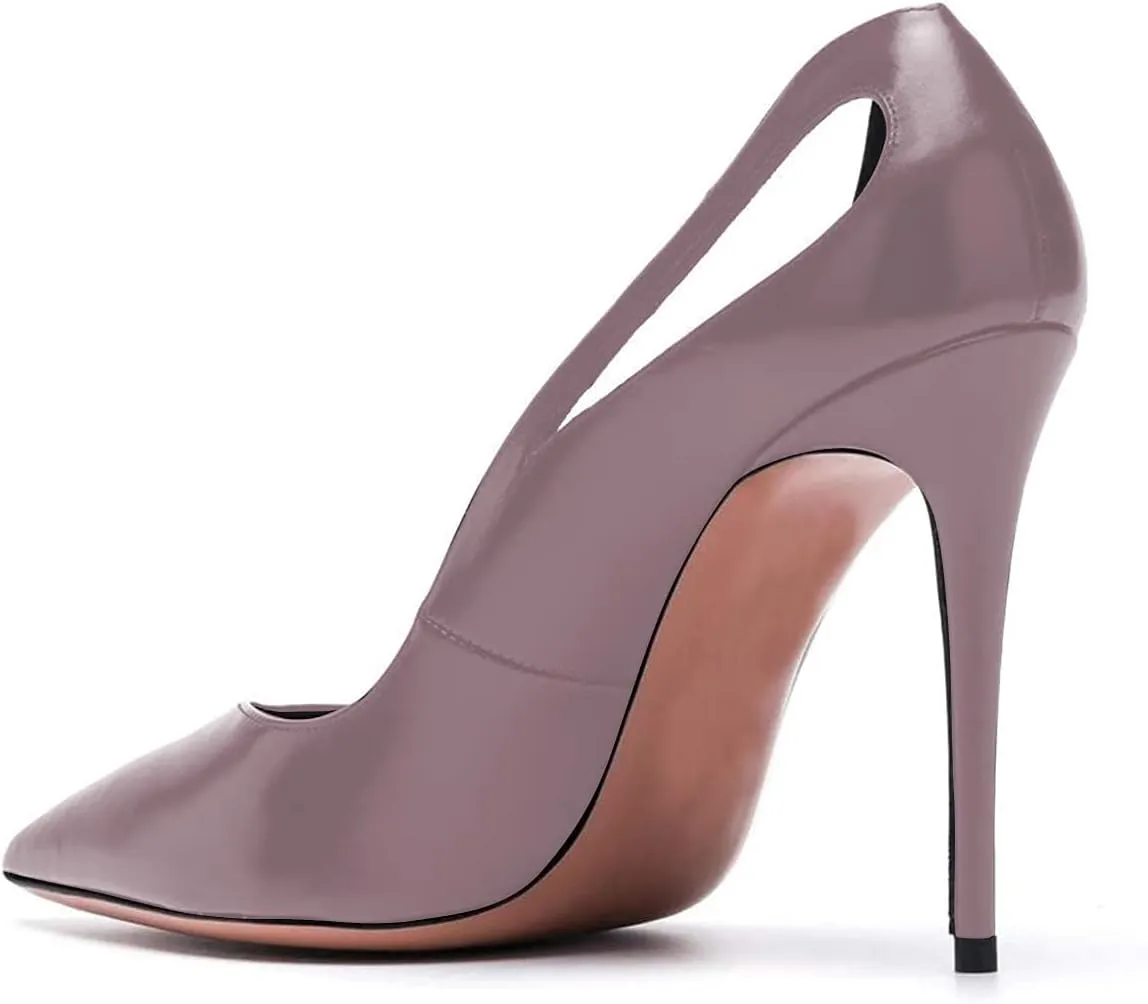 YDN Women Cutout Pointed Toe High Heels Formal Outfit Slip On Pumps Office Ladies Dress Patent Leather Shoes Size 4-15 US