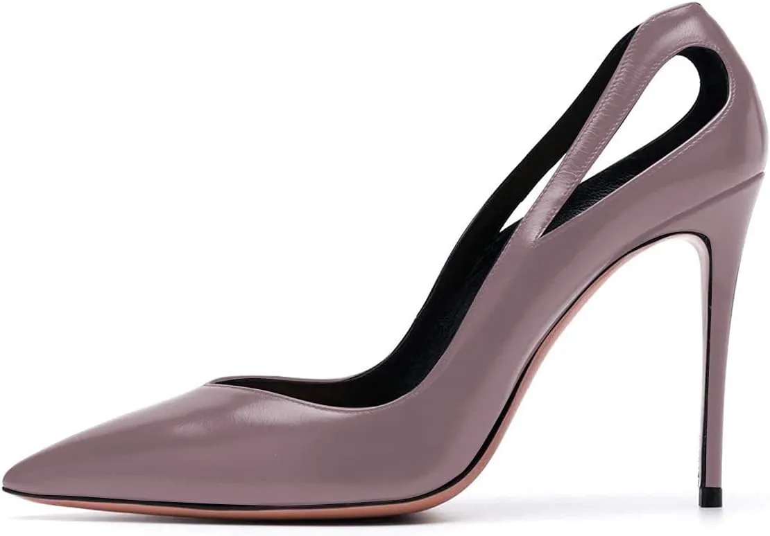 YDN Women Cutout Pointed Toe High Heels Formal Outfit Slip On Pumps Office Ladies Dress Patent Leather Shoes Size 4-15 US