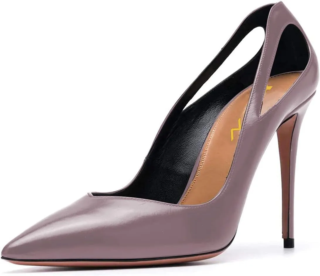 YDN Women Cutout Pointed Toe High Heels Formal Outfit Slip On Pumps Office Ladies Dress Patent Leather Shoes Size 4-15 US