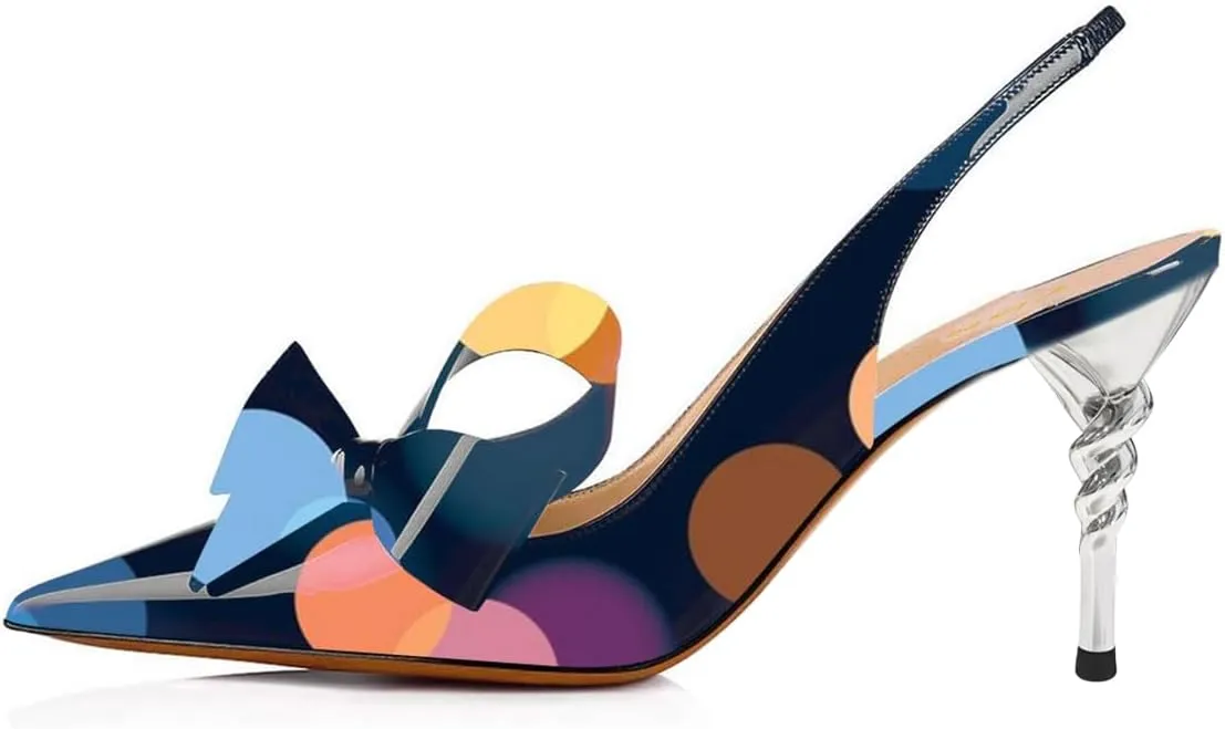 YDN Women Pointed Toe Slingback Slip on Dress Pumps Stiletto Mid Heels Evening Prom Sandals Shoes Bow Size 4-16 US