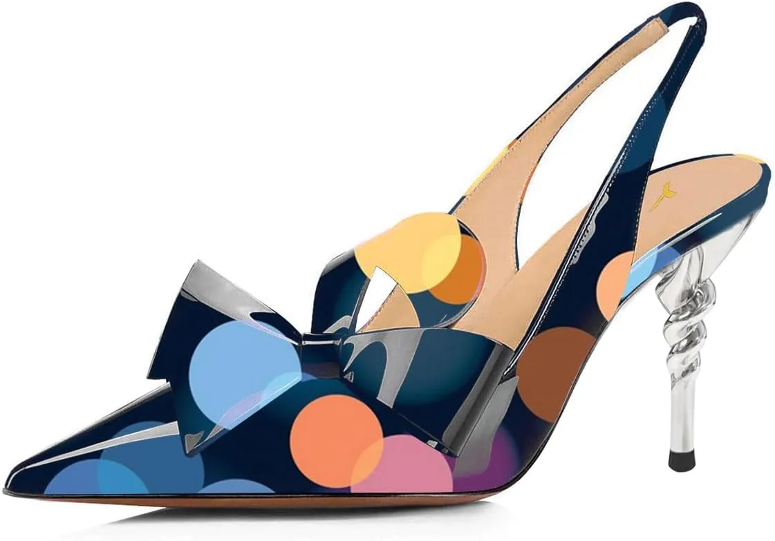YDN Women Pointed Toe Slingback Slip on Dress Pumps Stiletto Mid Heels Evening Prom Sandals Shoes Bow Size 4-16 US