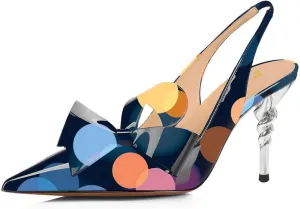 YDN Women Pointed Toe Slingback Slip on Dress Pumps Stiletto Mid Heels Evening Prom Sandals Shoes Bow Size 4-16 US