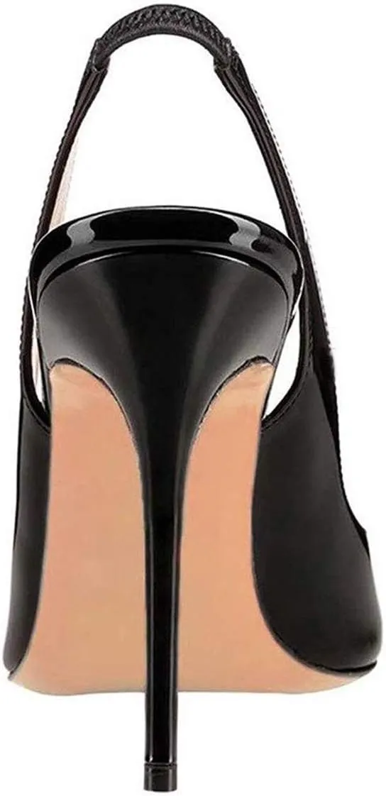 YDN Women Round Toe High Heels Pumps Slip on Stiletto Patent Evening Shoes with Slingback 4-15