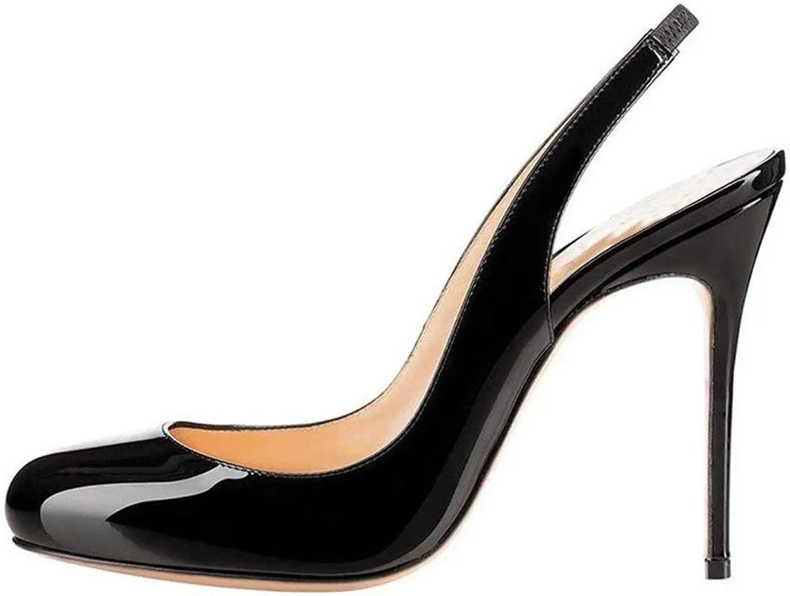 YDN Women Round Toe High Heels Pumps Slip on Stiletto Patent Evening Shoes with Slingback 4-15