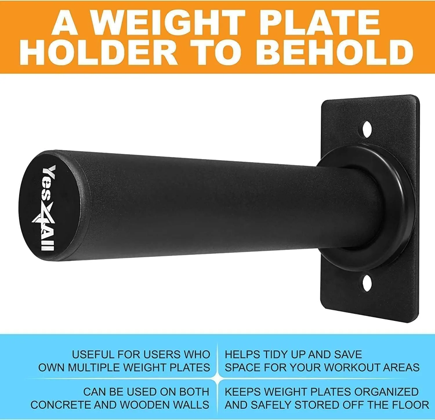 Yes4All Wall Mounted Weight Plate Holder - Fit 2inch Olympic Weight Plates, Protective Rubber Pad