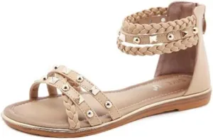 Youllyuu Women Ethnic Style Sandals Female Rivet Woven Flats Retro Roman Sandals